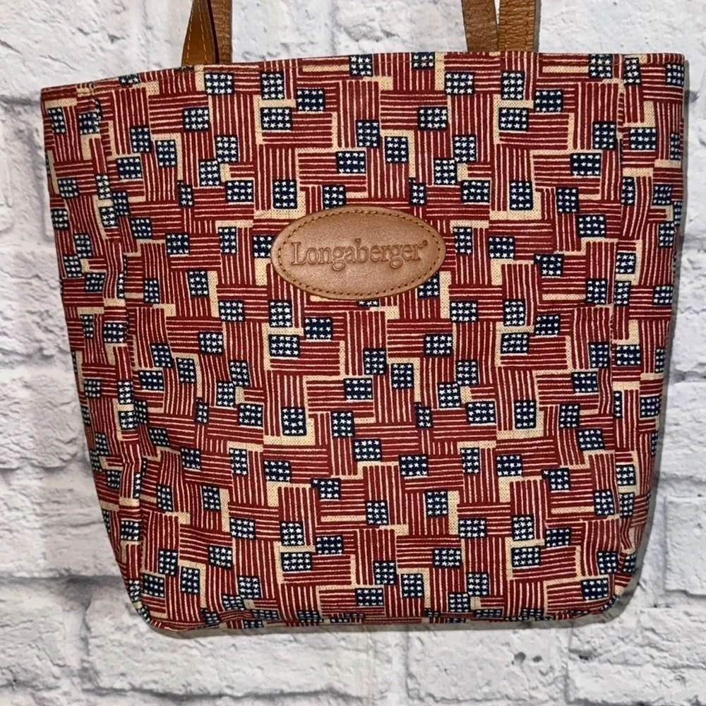 Longaberger Homestead Americana USA Flag Shoulder Tote Bag & Wallet Matching Set